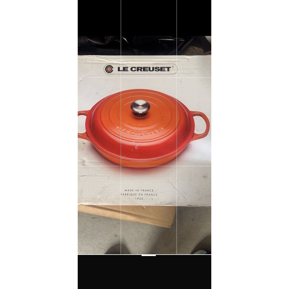 Le Creuset Orange Enameled Cast Iron Three-Piece Casserole Pan Set with Lid
